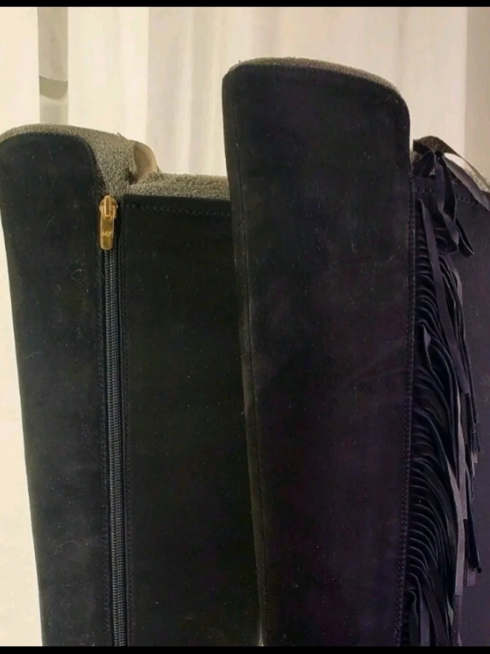 Marc Fisher Women's Black Genuine Suede Fringe Knee-High Riding Boots  Sz.9M